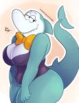  anthro big_breasts bow_tie breasts cleavage clothed clothing female fish hanna-barbera hi_res jabberjaw jabberjaw_(character) jellystone_(hbo_max) marine rizkitsuneki shark sharp_teeth solo teeth thick_thighs 