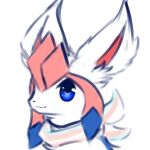  1:1 ambiguous_gender blue_eyes blue_sclera eeveelution fan_character feral fluffy fur glaceon hi_res mammal markings_(fur) nintendo one_eye_obstructed paws pok&eacute;mon pok&eacute;mon_(species) simple_background smile snoiifoxxo solo tuft video_games white_background white_body white_fur 