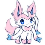  1:1 ambiguous_gender blue_eyes blue_sclera bow_(disambiguation) eeveelution feral fluffy fluffy_tail fur hi_res mammal markings_(fur) nintendo paws pink_body pink_fur pok&eacute;mon pok&eacute;mon_(species) ribbons simple_background smile snoiifoxxo solo sylveon tuft video_games white_background white_body white_fur 