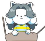  canid canine churaghost clothed clothing felid feline hair low_res mammal simple_background tem temmie_(undertale) topwear undertale video_games white_body 