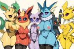  anthro areola big_breasts bikini black_body black_fur blue_body blue_sclera blue_skin breasts clothed clothing covering covering_breasts eeveelution espeon female fishnet fishnet_legwear flareon forehead_gem frown fur group hand_on_hip holding_breast invalid_tag jolteon leafeon legwear lineup looking_at_viewer navel nintendo nipple_slip orange_body orange_eyes orange_fur pok&eacute;mon pok&eacute;mon_(species) purple_body purple_fur purple_sclera red_sclera simple_background sling_bikini squish swimwear take_your_pick thigh_squish thong topless umbreon underwear vaporeon video_games white_background wide_hips yellow_body yuta_agc 