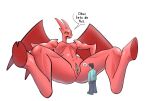  2021 anthro dave_(satina) demon duo female genitals hi_res hooves horn human imminent_sex larger_female lucia_(satina) macro male male/female mammal micro micro_on_macro pussy red_body red_skin satina_wants_a_glass_of_water simple_background size_difference smaller_male strangethings white_background yellow_sclera 