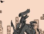  2021 abs alien alien_(franchise) big_breasts big_butt black_body blackdragon4444 breasts butt eyeless fangs featureless_breasts female grey_body horn humanoid long_tail nude simple_background spikes thick_thighs trio wide_hips xenomorph xenomorph_queen 