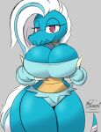  absurd_res anthro artist_name belly_scales big_breasts blue_body bottomwear breasts claws clothed clothing crocodilian female gloves hair handwear hi_res holding_breast invalid_tag jumpstart_games krawk_(neopets) lady_frostbite_(character) miniskirt miso_souperstar multicolored_hair neopet_(species) neopets purple_eyes reptile scales scalie signature simple_background skimpy skirt snout solo unregistereduser video_games 
