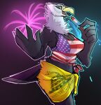  2021 4th_of_july 5_fingers accipitrid accipitriform anthro avian bald_eagle beak biped bird black_body black_eyebrows black_eyelashes black_feathers black_sclera bottomwear breasts cleavage clothed clothing curvy_figure digital_media_(artwork) doughtea eagle english_text eyebrows feathers female fingers fireworks food fully_clothed gadsden_flag hi_res holding_food holding_object hourglass_figure multicolored_body multicolored_feathers non-mammal_breasts open_beak open_mouth popsicle sea_eagle shaded side_view skimpy solo stars_and_stripes tail_feathers text text_on_bottomwear text_on_clothing thick_thighs topwear two_tone_body two_tone_feathers united_states_of_america white_body white_feathers wide_hips yellow_beak yellow_eyes 