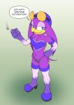  anthro armwear avian bird boots cigarette clothing cosplay elbow_gloves english_text female footwear fours_(artist) gloves hand_on_hip handwear hi_res high_heels looking_at_viewer midriff panties rouge_the_bat sega simple_background solo sonic_riders sonic_the_hedgehog_(series) text underwear wave_the_swallow 