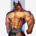  1:1 2021 abs absurd_res anthro biceps biped black_nose bottomwear boxers_(clothing) canid canine canis clothing digital_media_(artwork) domestic_dog fur german_shepherd half-length_portrait herding_dog hi_res male mammal muscular muscular_anthro muscular_male nipples o_reowoof pastoral_dog pecs portrait shaded simple_background solo standing underwear 