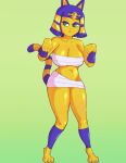  animal_crossing ankha_(animal_crossing) anthro big_breasts bottomwear breasts cleavage clothed clothing domestic_cat felid feline felis female frown hi_res mammal midriff nintendo sauce-guy simple_background skirt solo video_games wraps 