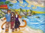  alison_(goldfur) anthro beach black_nose breasts brown_body brown_fur brown_hair chakona_space chest_tuft clothed clothing cougar dipstick_ears dipstick_tail felid feline female female/female foxene fur group hair herm_(lore) male male/female mammal multicolored_ears multicolored_tail open_mouth orange_body orange_fur palm_tree pawpads pink_nose plant seaside stargazer_(goldfur) tree tuft water wyatt_concolor 