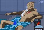  alien bathing bathtub blue_penis clothing discarded_clothing erection genitals green_eyes ice_cube male mass_effect maxilio_arrusso nude penis presenting presenting_penis reclining shirt solo spread_legs spreading sypherus tank_top topwear towel turian video_games water wet 