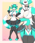  ailurid anime_eyes anthro big_breasts breasts chinese_miku clothing cosplay cute_fangs fangs female fluffy fluffy_tail hainequem hatsune_miku hi_res legwear mammal miku mime_(mimechan) necktie red_panda slightly_chubby smile solo thick_thighs thigh_highs vocaloid 