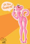  absurd_res anthro dialogue female genitals hi_res invalid_tag pink_panther pink_panther_(series) ponporio_(artist) presenting pussy solo 
