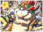  2021 4:3 anthro armband border bowser bowser_day bracelet digital_media_(artwork) dutch_angle eyebrows flipnote_studio hair horn jewelry keke_(artist) koopa low_res male mario_bros nintendo scalie shell smile solo spiked_armband spiked_bracelet spiked_shell spikes spikes_(anatomy) star video_games white_border 