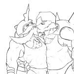  1:1 abs anonymous_artist anthro biceps body_hair chesnaught chest_hair duo hi_res kissing male male/male monochrome muscular muscular_male nintendo pecs pok&eacute;mon pok&eacute;mon_(species) samurott video_games 