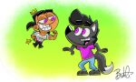  2019 5:3 acstlu ambiguous_gender anthro april_fools biped black_hair canid canine clothed clothing crown digital_media_(artwork) duo fairy fox fur grey_body grey_fur hair juandissimo_magnifico magic_wand male mammal muscular nickelodeon parody phurcy purple_eyes signature the_fairly_oddparents 