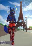  absurd_res anthro blue_body blue_fur bottomwear bulge canid canine canis clothed clothing crossdressing eddy_nyan fox fur girly gym_bottomwear gym_clothing gym_shorts hi_res hybrid male mammal shorts solo wolf 