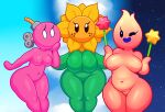  2020 acstlu black_eyes bob-omb bob-omb_buddy bomb bombette breasts digital_media_(artwork) elemental_creature elemental_humanoid explosives featureless_breasts featureless_crotch female flora_fauna flower freckles green_body green_skin group hi_res humanoid hungry_luma luma mario_bros nintendo not_furry nude one_eye_closed paper_mario pink_body pink_skin plant plant_humanoid slightly_chubby star sunflower sunflower_kid thick_thighs video_games white_eyes wink 