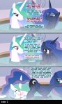  absurd_res anthro bathtub bent_over blush butt comic cutie_mark duo english_text equid equine eye_contact female female/female friendship_is_magic hair hasbro hi_res horn horse looking_at_another looking_back looking_down mammal my_little_pony pony ponytail princess_celestia_(mlp) princess_luna_(mlp) speech_bubble text tiarawhy translated unicorn unicorn_horn water 