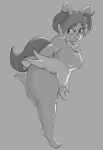  absurd_res anthro braixen canid canine female fox hi_res mammal monochrome nes_sousa nintendo pawpads pok&eacute;mon pok&eacute;mon_(species) short_stack shy slightly_chubby solo thick_thighs tongue tongue_out video_games 