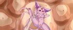  blush detailed_background duo eeveelution espeon felid feline feline_fantasies female feral forked_tail fur genitals hi_res mammal nintendo nyancy_(ff) pawpads paws pilitan pok&eacute;mon pok&eacute;mon_(species) purple_body purple_eyes purple_fur pussy quadruped video_games 