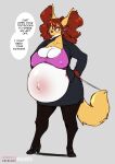  absurd_res anthro belly big_belly big_breasts breasts cleavage clothed clothing delphox ear_piercing english_text eyewear female glasses hi_res huge_breasts nintendo nipple_outline piercing pok&eacute;mon pok&eacute;mon_(species) pregnant solo speech_bubble teacher text the_dogsmith video_games 