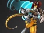  2020 4:3 anthro blizzard_entertainment breasts cheetah clothing cosplay felid feline female gun hair holding_gun holding_object holding_weapon kiit0s mammal overwatch ranged_weapon red_hair simple_background smile solo spots spotted_body tight_clothing tracer_(overwatch) video_games weapon yellow_body 