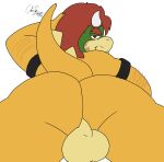  anthro balls big_butt bowser bowser_day butt cake_top genitals hair hi_res horn jewelry koopa looking_at_viewer looking_back male mammal mario_bros nintendo presenting presenting_hindquarters scalie simple_background smile solo thick_thighs video_games 