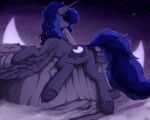  2021 blackkaries blue_hair cosmic_hair cutie_mark detailed_background digital_media_(artwork) equid equine ethereal_hair feathered_wings feathers female feral friendship_is_magic hair hasbro hi_res hooves horn mammal my_little_pony night outside princess_luna_(mlp) sky solo star starry_sky winged_unicorn wings 