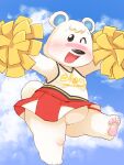  animal_crossing anthro blush cheerleader clothed clothing female hi_res looking_at_viewer mammal nintendo no_underwear one_eye_closed pawpads pom_poms solo tutu_(animal_crossing) ukan_muri ursid video_games wink 