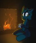  2021 ambiguous_gender anthro breasts container cup detailed_background digital_media_(artwork) featureless_breasts featureless_crotch felid feline fire fireplace fur hair hi_res holding_cup holding_object inside looking_at_viewer mammal nude ratcha shadow sitting smile solo 