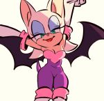  2021 anthro breasts chiropteran clothing eyeshadow female gloves green_eyes half-closed_eyes handwear lipstick makeup mammal membrane_(anatomy) membranous_wings narrowed_eyes pinklilim rouge_the_bat sega simple_background solo sonic_the_hedgehog_(series) video_games white_background wings 