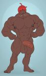  2018 5_fingers 5_toes anthro balls big_balls big_muscles big_penis black_claws black_nipples black_nose brown_body brown_fur claws eulipotyphlan feet fingers fur genitals hair hair_over_eyes half-erect hi_res huge_muscles humanoid_feet humanoid_genitalia humanoid_hands humanoid_penis kazushi male mammal mole_(animal) muscular muscular_anthro muscular_male nipples nude penis pink_penis plantigrade red_hair simple_background solo standing toes whiskers 