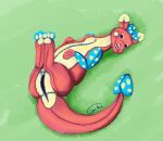  blue_markings button_eyes countershading dragon genitals gyrotech hi_res markings pawpads plushie purple_eyes pussy red_body spots stitch_(sewing) yellow_body zipper 