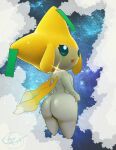  absurd_res big_butt breasts butt cazinkwolf cosmic_background cosmic_hair cute_eyes ethereal_hair female feral galaxy hand_on_butt hand_on_hip hi_res humanoid jirachi legendary_pok&eacute;mon nintendo not_furry pok&eacute;mon pok&eacute;mon_(species) small_breasts solo solo_focus tongue tongue_out video_games 