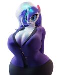  3d_(artwork) alpha_channel big_breasts blue_eyes breasts cleavage clothed clothing digital_media_(artwork) equid equine eyewear fan_character glasses hair hasbro horn lips lipstick lunar57 makeup mammal multicolored_hair my_little_pony purple_hair purple_lips purple_lipstick selena_hala_(oc) simple_background transparent_background two_tone_hair unicorn white_hair wide_hips 
