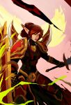  1girl armor blood_elf_(warcraft) colored_sclera commentary destr elf glowing glowing_eyes green_eyes green_sclera highres holding holding_sword holding_weapon lady_liadrin pointy_ears ponytail red_hair shield shoulder_armor sketch sword tabard warcraft weapon world_of_warcraft 