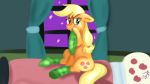  applejack_(mlp) bed blush clothing friendship_is_magic jbond legwear my_little_pony pillow shy socks 