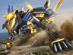  blade blue_sky claws cliff commentary_request electricity fang green_eyes hiropon_(tasogare_no_puu) liger_zero_x mecha no_humans ocean photo_background sky smoke solo zoids 