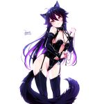  1girl animal_ears black_hair blush breasts closed_mouth dated ejami ekko_(ejami) fox_ears fox_girl fox_tail long_hair looking_at_viewer original red_eyes signature simple_background smile solo tail white_background 
