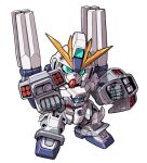  blue_eyes chibi gundam gundam_narrative head_tilt looking_at_viewer mecha missile_pod mobile_suit narrative_gundam narrative_gundam_b-packs no_humans solo taedu v-fin white_background 