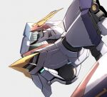  d-1 from_side grey_background highres kikou_senki_dragonar looking_ahead mecha no_humans science_fiction shield solo takahashi_masaki thrusters upper_body yellow_eyes 