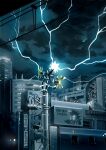  absurdres billboard city claws cloud commentary electricity glowing highres king_joe_(neoroto) night no_humans outdoors pokemon pokemon_(creature) pokestar_studios power_lines sky solo standing ultra_beast utility_pole xurkitree 