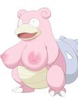  9rimson alternate_breast_size breasts check_commentary commentary_request fangs highres large_breasts nipples no_humans open_mouth pokemon pokemon_(creature) simple_background slowbro solo standing what white_background 