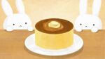  :&lt; animal animal_focus bunny butter candy food food_focus hand_on_table highres looking_at_food maple_syrup no_humans original pancake plate sweets table totoyoyosusu wooden_table 