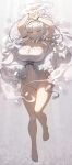  1girl absurdres arms_up bangs bare_legs breasts cleavage closed_eyes clothing_cutout commentary dress frilled_dress frilled_hairband frills full_body hairband highres large_breasts leotard long_hair navel navel_cutout original samegami smile solo white_dress white_hair white_leotard 