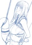  1girl absurdres arad_baranga arms_behind_back bangs bdsm blunt_bangs blush bondage bound bound_wrists breasts hatching_(texture) highres hyuuga_hinata large_breasts leg_up long_hair naruto naruto_(series) parted_lips rope shibari simple_background sketch solo sweat white_background 