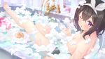  1girl absurdres bathing black_hair blue_archive breasts completely_nude hair_ornament highres mashiro_(blue_archive) nomio nude purple_eyes rubber_duck small_breasts solo wet 