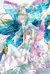  2girls an_lad bare_shoulders blue_eyes breasts butterfly_wings cleavage elbow_gloves fairy fairy_wings final_fantasy final_fantasy_xiv gloves grey_hair hair_between_eyes looking_at_another medium_breasts multiple_girls pointy_ears ruka_(blueplus84) small_breasts thighhighs tiara time_paradox titania_(final_fantasy) wings 