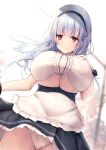  1girl apron azur_lane bangs black_skirt blunt_bangs breasts center_frills choker clothes_lift clothing_cutout collar commentary_request dido_(azur_lane) expressionless eyebrows_visible_through_hair frilled_apron frilled_choker frilled_hairband frilled_sleeves frills hairband highres large_breasts liya lolita_hairband long_hair looking_at_viewer maid miniskirt panties parted_lips purple_eyes shirt silver_hair skirt skirt_lift sleeveless sleeveless_shirt solo thighhighs underboob underboob_cutout underbust underwear waist_apron white_apron white_legwear white_panties white_shirt 