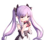  1girl bangs box breasts cementite gradient heart highres holding holding_box kyouka_(princess_connect!) long_hair maid nervous pointy_ears princess_connect! purple_eyes purple_hair simple_background small_breasts solo twintails upper_body valentine very_long_hair white_background yellow_eyes 